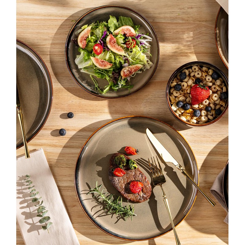 TheTerra Ceramic Dinnerware Sets for 4, 12 Pieces Handmade Reactive