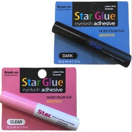 Star Glue Super Strong Eyelash Glue Adhesive Dark 1pack & Clear 1pack comboThicker Eyelashes (Brush-on)