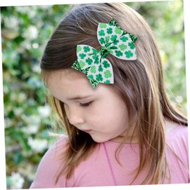 Mikinona 4pcs Bowknot Hairpins Set Double Layer Clover Design for Patrick's Day Adorable Hair Accessories for Boys and Girls Lovely Hair Clips Light and Dark Green