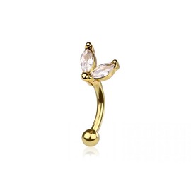 Pierced Owl 16GA 316L Stainless Steel Double CZ Crystal Marquise Curved Barbell (Gold Tone)