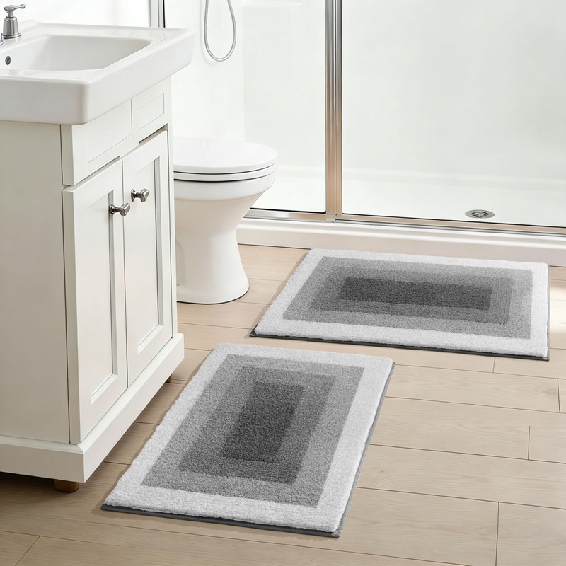 RORA Gray Bathroom Rugs Non Slip Washable 18x24 Absorbent Bath