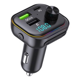 FM Transmitter Bluetooth V5.3-54W (PD 36W & 18W) 3 USB Port Charger Car Adapter Wireless Radio Receiver LED Display 32GB USB Drive with 7 Colours Ambient Light and Light Switch
