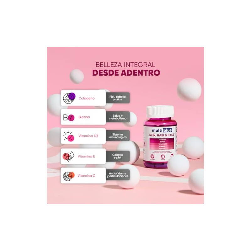 MultiBlue - Colageno Biotina 60 Capsulas Formulado con Vitamina D3,