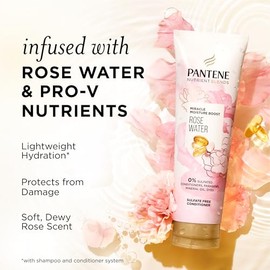 Pantene Nutrient Blends Miracle Moisture Boost - Champú y acondicionador de agua de rosas, paquete doble para cabello seco, sin sulfatos