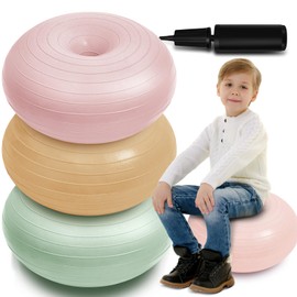 Lewtemi 3 Pcs Flexible Seating for Classroom Elementary Yoga Ball Chairs for Kids Donut Exercise Ball Chair Inflatable Yoga Ball with Inflator for Student Desk Chairs Exercise(Boho Color)