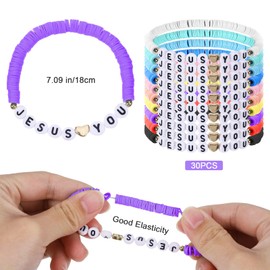 NYTGAH 30PCS Jesus Loves You Bracelets Clay Bead Christian Jesus Bracelets Bulk for Men&Women,Friendship Wristbands First Communion Sunday Chrismas Easte(Style A)
