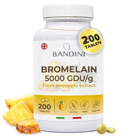 Bandini® Bromelain High Strength Draining 5000 GDU/g per Serving | 200 Gastro-Resistant Tablets | Digestive Enzyme | Pure Pineapple Extract for Inflammation, Swelling & Digestion | No Additives, Vegan
