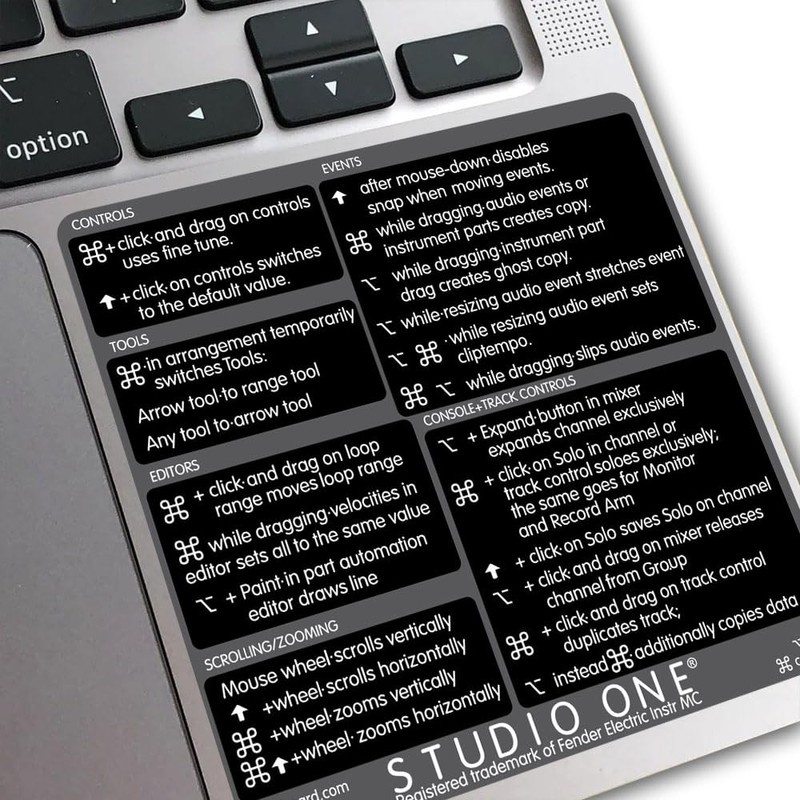 Reference Keyboard Hotkeys Sticky Labels for Mac OS Black, White