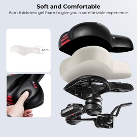 YOUNGDO Ultra Comfortable Bike Saddle, Ergonomic Design, Hollow Design, Double Spring Shock Absorber, Detachable Rear Light, Waterproof, for Mountain Bike, Black+Red