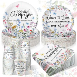 Zhehao 250 Pcs Bridal Shower Plates Napkins Sets 50 Pcs 9'' Dinner Plates 50 Pcs 7'' Dessert Plate 50 Pcs 9oz Cups 100 Pcs Napkins Party Supplies Bridal Shower Decoration (Multicolor,Flowers)