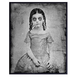 Creepy Vintage Goth Girl Photo - Scary Pictures - Ghost Decor - Gothic Wall Art Decorations - Pagan Gifts - Haunted Mansion - Satanic Demon Child Wall Decor - Goth Room Decor