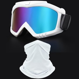 immoono Dirt Bike Goggles with Face Mask, Motorcycle Goggles ATV Goggles Motocross Goggles Ski Goggles Racing Helmet Goggles, White Frame Colorful Blue Lenses