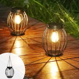 FREEPOWER 2 Outdoor Lanterns Solar Lamps Waterproof LED for Outdoor Lighting Garden Hanging / Standing Lantern Metal Flickering Warm White Light
