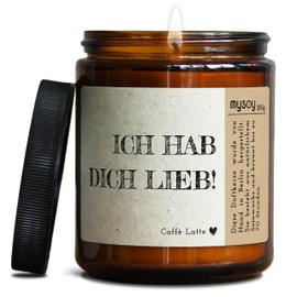 GLÜCKLICHT Deko Duftkerze für die Familie | Handgemacht aus Sojawachs | In Geschenkbox | Nachhaltiges Gast Geschenk | Mama Papa Eltern Tischdeko Wohnzimmer |Kaffee