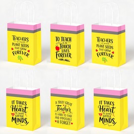 YVAINE Teachers Appreciation Paper Gift Bags with Handles,12pcs Thank You Teacher Gift Bag Best Teacher Ever Kraft Goodie Bags for Teachers Appreciation Week School End of Year Party Supplies Decorations