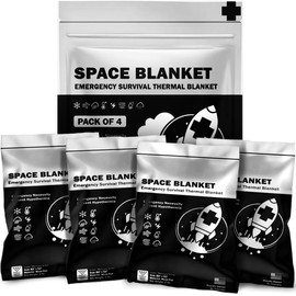 EVERLIT Survival Emergency Mylar Thermal Blankets -Space Blanket Survival kit Camping Blanket Perfect for First Aid Kit Outdoors, Hiking, Survival,Bug Out Bag,Marathons (Silver, 4 Pack)