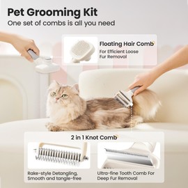 Potaroma 3 in 1 Dog Cat Grooming Set, Double-Sided Deshedding - Dematting Undercoat Rake and Pin Brush, Shedding Brush Pet Hair Deshedder, Green White