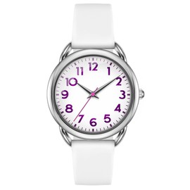 Bisley 35MM White Watch for Women Silicone Strap Purple Arabic Numeral Easy to Read Waterproof Watch Fit for Any Wrist Size