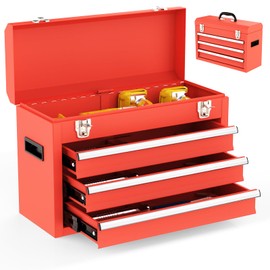 Gornoxblif Metal Tool Box, Portable Metal Tool Box with 3 Drawers, Steel Tool Chest with EVC Liners and Latches Closure, Heavy Duty Steel with Ball-Bearing Slides and Powder Coated Finish