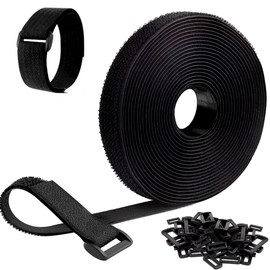 Rhimooay 12 m x 2.5 cm Velcro Cable Ties Resealable, Cable Ties Velcro with 60 Buckle, Free Cutting Length Cable Ties Velcro Fastening, Velcro Cable Ties for Cable Organising, Hoses