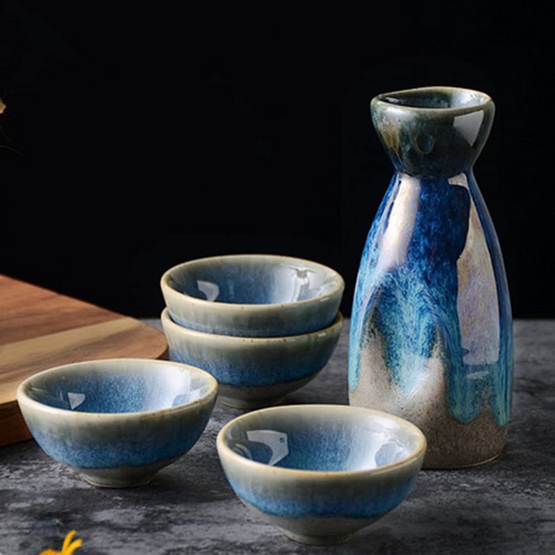 DOITOOL Sake Bottle Japanese Sake Set Ceramic Pot Japanese Cup