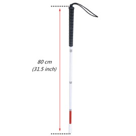 Aluminum Folding Cane for The Blind,Folds Down 4 Sections, White Cane for Children,with 2 Tips, (Black Handle, 80 cm)