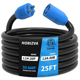 HORIZVA 30 Amp Generator Cord, 25FT 4 Prong NEMA L14-30P/L14-30R Generator Extention Cord, Twist Lock Heavy Duty 10 Gauge Outdoor Extension Cable for RV Camper and Generator to House, ETL Listed