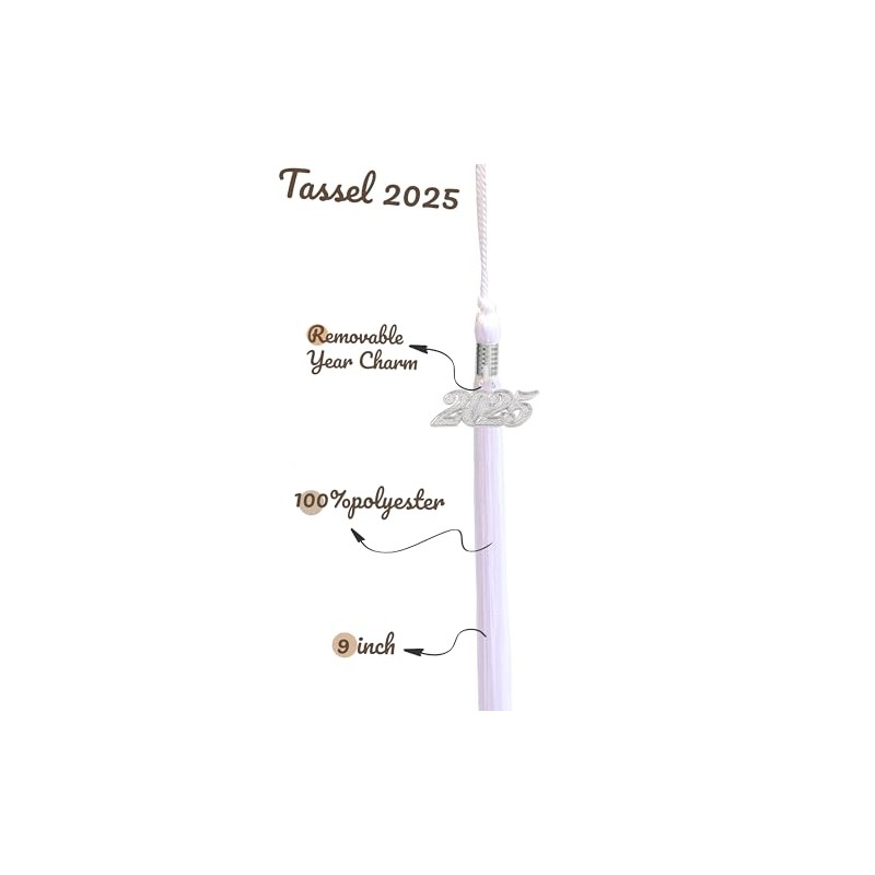 UIALECG Graduation Single Color Tassel with Date Drop 2025(White Tassel,Silver