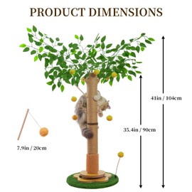 45 Inch Tall Cat Scratching Post, Natural Sisal Cat Scratcher Pole, Heavy Duty Scratch Post for Indoor Adult Cats，Self Groomer and Track Balls, Multi-Functional Indoor Cat Tree Scratcher.