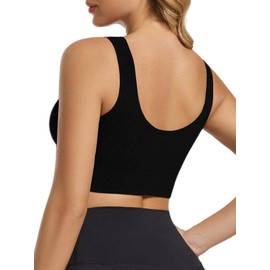 Chilylori Seamless Sports Bras for Women Pack of 3 Ribbed Sports Bra Workout Tops Cropped Tank Top Yoga Bra Tops Padded Crop Top Workout Bra Longline Sports Bra Fitness Black White Cream L