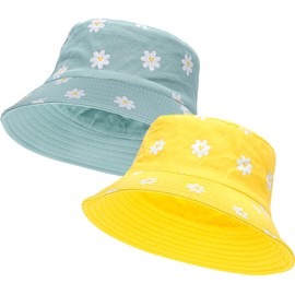 2-Pack Bucket Hats, Women's Sun Visor, Cotton Fisherman Hat, Double-Sided Packable Hats, UV Protection Sun Hat for Women for Camping, Travel, Vacation (DE/NL/SE/PL, Alpha, M, yellow+green)