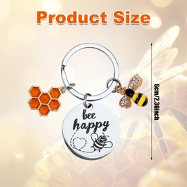 Bee Keychain, Cute Bee Accessory Keyrings Bee Keychain Inspirational Key Ring Gifts Inspirational Key Chain Bee Happy Keychain Gifts for Purse Wallet Handbags Backpack