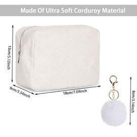 AYNKH Reise-Make-up-Tasche mit Plüsch-Ornament, Cord-Kosmetiktasche, niedlich, wasserdicht, tragbar, mit Reißverschluss, vielseitig für Damen, Kosmetik, Toilettenartikel, Kleidung, weiß, Niedlich