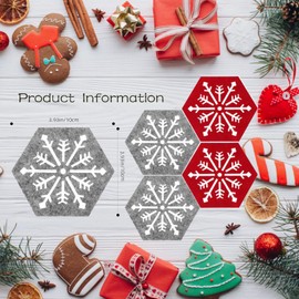 mdgfge 10Pcs Christmas Snowflake Felt Coasters Red Gray Christmas Drink Coasters Set Heat Insulation Tea Coffee Tableware Mats for Christmas Party Winter Holiday Table Decor Supplies