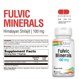 SOLARAY Solaray Fulvic Minerals 100 mg | Himalayan Shilajit | Healthy Digestion, Skin & Brain Support | 30 VegCaps