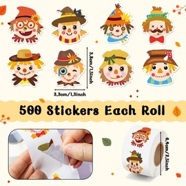 Haooryx Fall Scarecrow Sticker Roll - 1000 Autumn Scarecrow Waterproof Vinyl Reusable Laptop Sticker Coloring Book Scrapbook Water Bottle Page Activity Pad Thanksgiving Birthday Party Favor Skateboard