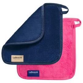 LaBeauté Microfibre Make-Up Wipes (Pack of 2, 21 x 21 cm) Washable and Reusable, Make Up Remover Pads, Microfibre Make-Up Pads for Face Removal & Facial Cleansing (Navy/Pink)