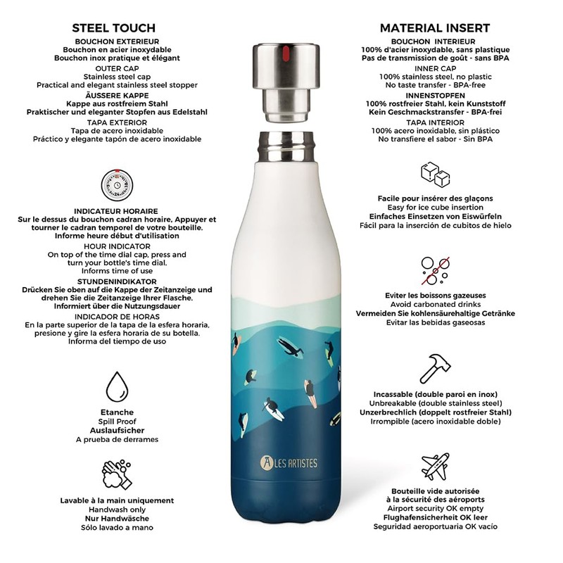 Les Artistes-Paris A-4308 Bottle'Up Thermos Flask, 500 ml, BPA-Free, Reusable,