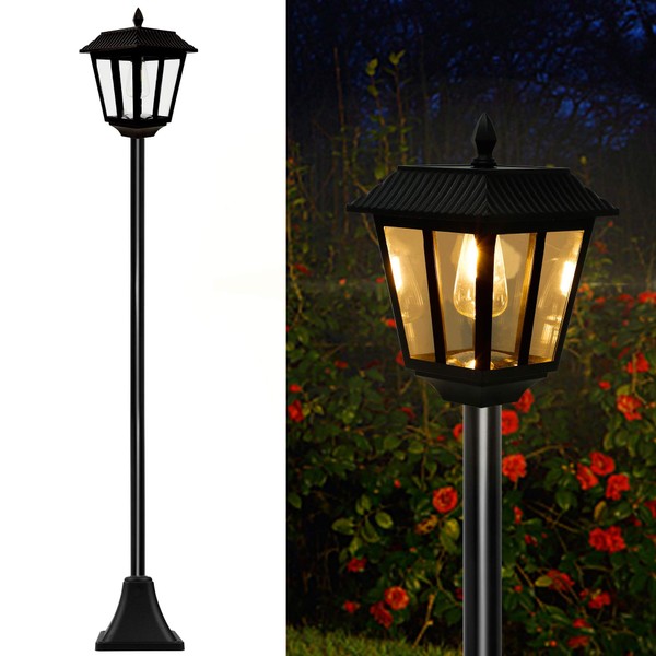 MAGGIFT 67 Inch Solar Lamp Post Lights, 100 Lumen Solar Powered Vintage Street Lights Outdoor, Warm White LED Edison Bulb Solar Post Light for Lawn, Pathway, Driveway, Front/Back Door