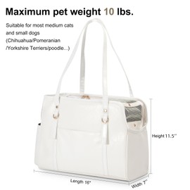 Lasaviin Dog Carrier Purse, Fashion Leather Pet Carrier with Pockets, Airline Approved Soft Sided Dog Carrying Bag for Puppy Cat Dog White