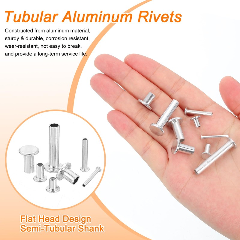 QUARKZMAN Pack of 50 Half Hollow Rivets, 5 mm x