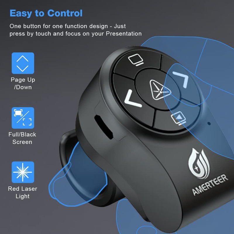 AMERTEER Wireless Presentation clicker for PowerPoint Presentations, RF 2.4GHz Finger