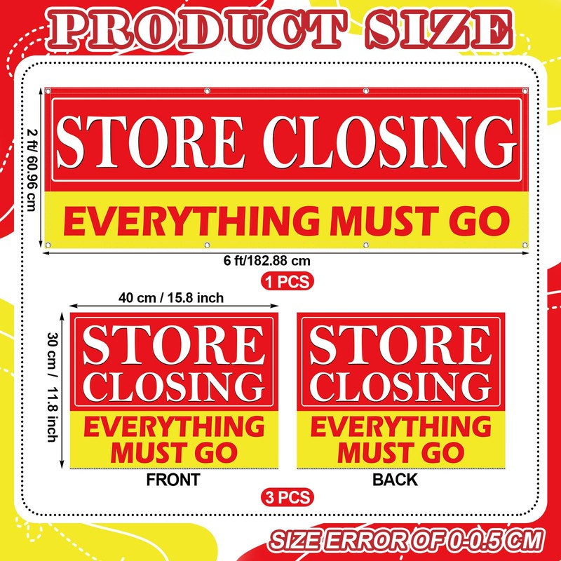 Fiwochic 4 Pcs Store Closing Everything Must Go Banner Signs