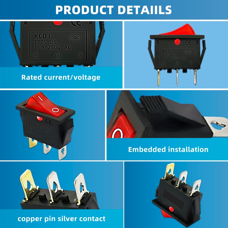 DaFuRui 15Pcs KCD3-101 250V/15A, 125V/20A Red Light Illuminated LED On/Off