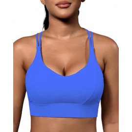 Grace Form Sports Bra for Women Strappy Medium Support Push Up Padded Sports Bra for Running Workout Bra Yoga Bra Sapphire Blue