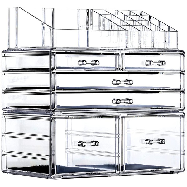 Cq acrylic Clear Makeup Storage Organizer Drawers Skin Care Large Cosmetic Display Cases Stackable Storage Box With 6 Drawers For Dresser,Set of 3