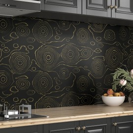Wallderful Growth Ring Wood Grain Contact Paper Black Wood Wallpaper Peel and Stick Countertops Vintage Wrapping Paper Waterproof Self Adhesive Kitchen Sticker for Backsplash Bathroom Table 17.5"x118"