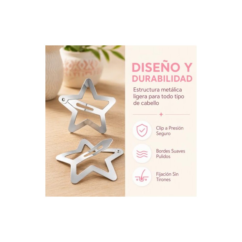 TEHAUX Set De 20 Pinzas Para El Cabello Estrella Plateadas