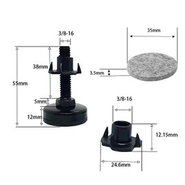 GIONAR 4 Pcs Adjustable Furniture Feet, T- Nut Kit 3/8”-16 Thread, Heavy Duty Leveling Feet for Tables, Chairs, Cabinets, Sofa Raisers, Supports 1320LBs, Adjustable Table Legs