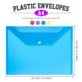 LEOBRO Plastic File Folders for Documents, 4 PCS File Folders, A4 Size Plastic Envelopes with Snap Closure, Clear Envelopes Pouches Folder Organizer Document Holder, Filing Envelopes